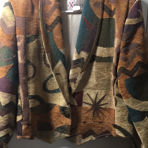 Expose vintage Chenille one button vest look in front geometric print size Large - Picture 2 of 9